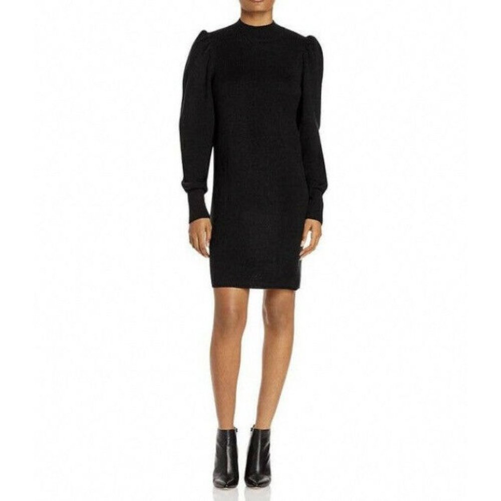 New Wayf Women's Medium  Lola Long Puff Sleeve Sweater Dress Black